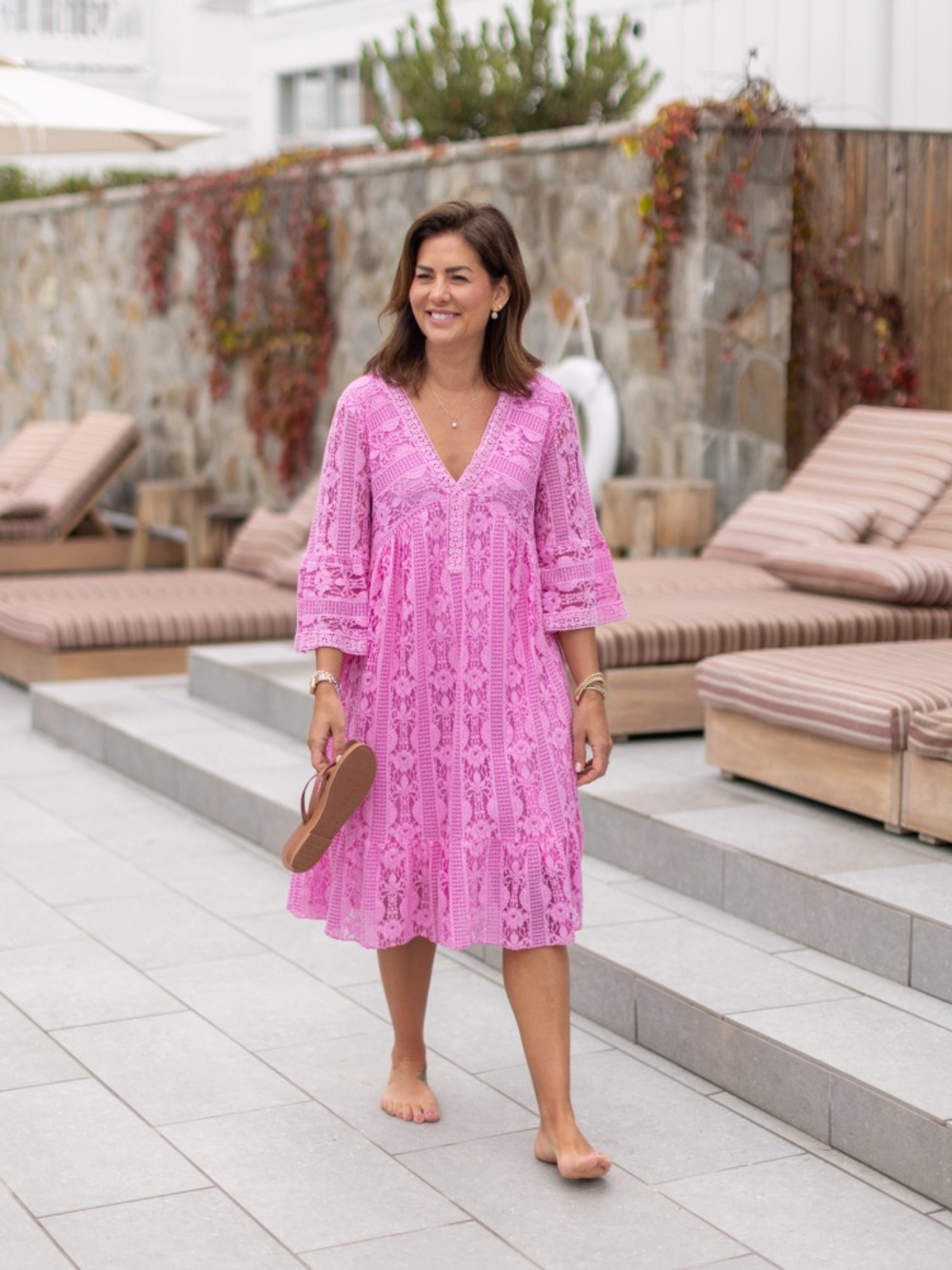 Jilly Box Bell Sleeve Pink Lace Dress